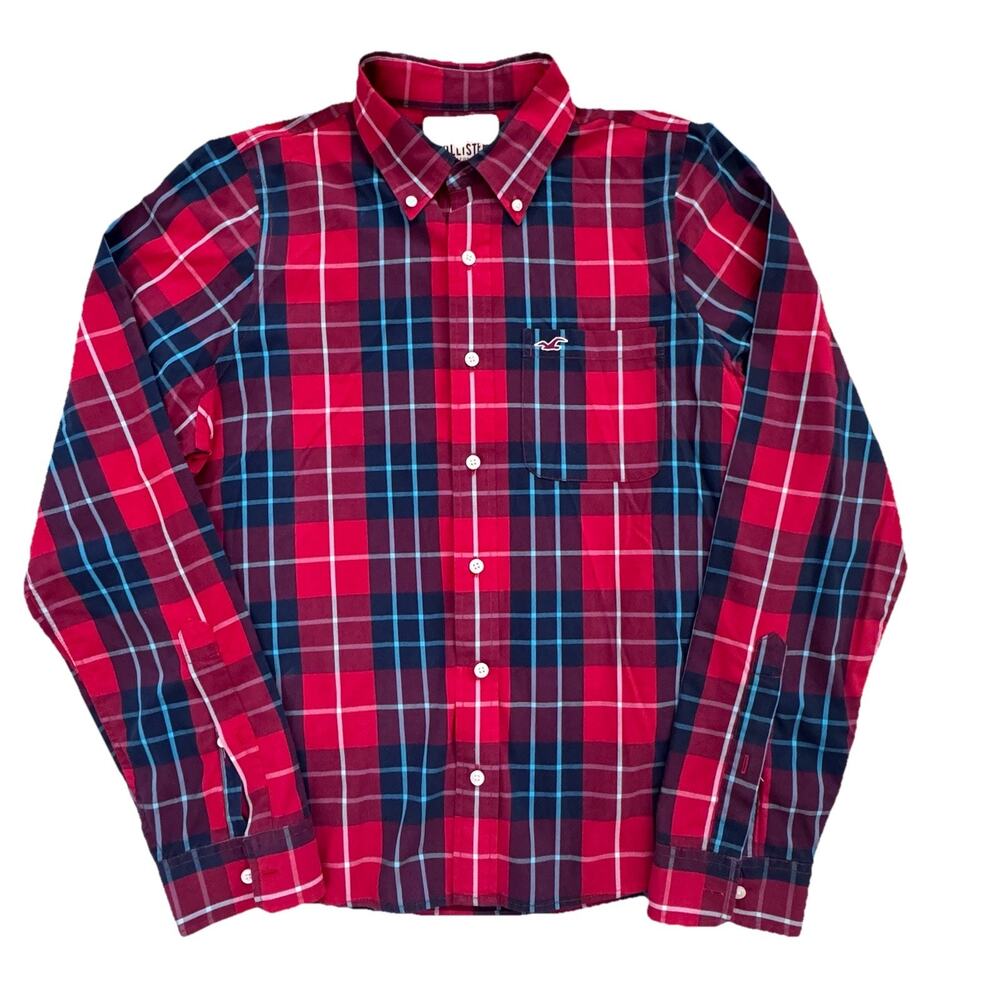 Hollister Mens Red Plaid Button Down Shirt XL EUC Preppy Classic